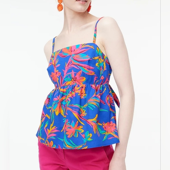 J. Crew Size 12 Tie-back Strappy Tropical Floral Print Tank Adjustable Straps - Picture 2 of 11